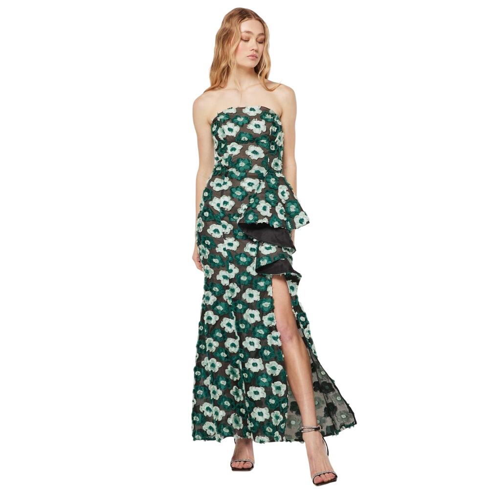 Elliatt Green Flora Print Strapless Georgina Hi-Slit Maxi Dress Women's Small